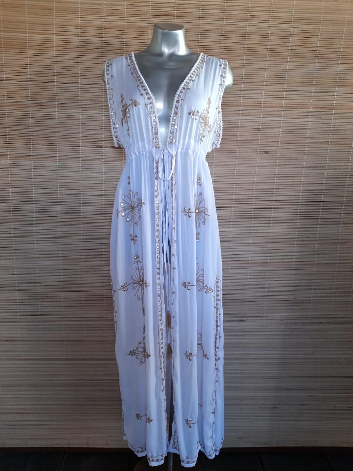 LONG KAFTAN MAELYS White Embroidery Beige