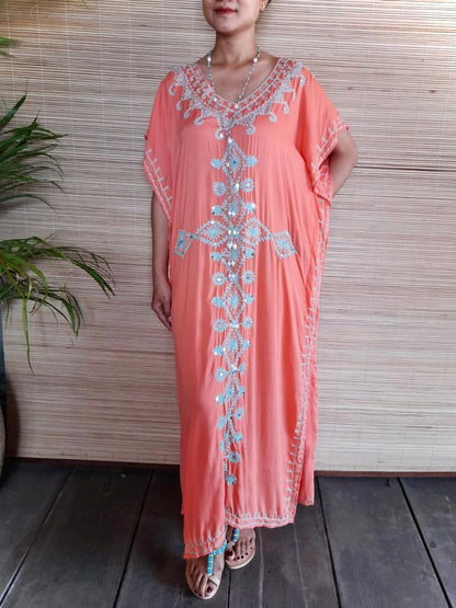 LONG DRESS TUNIS Raspberry, Turquoise and Coral - Lemongrass Bali Boutique