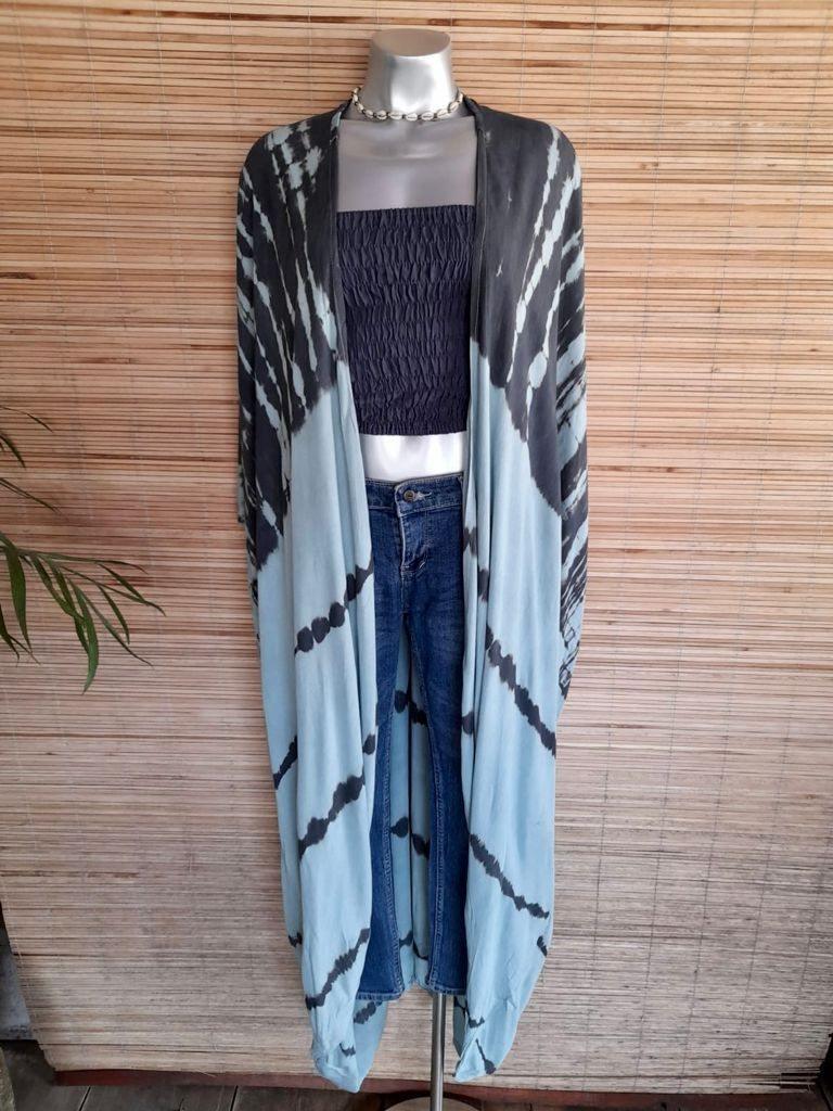 LONG KAFTAN TIE DYE New Black/ Denim - Lemongrass Bali Boutique