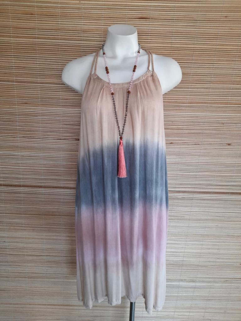 SHORT DRESS ROSE Tie Dye Pink, Grey/ Khaki, Beige/ Grey/ Pink and Coral - Lemongrass Bali Boutique